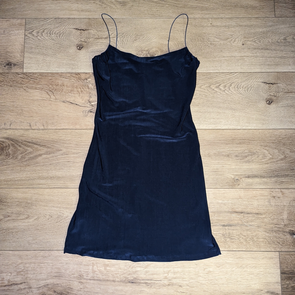 Vintage 90s Be Cool Elegant Navy Blue Extra Mini Slit Dress